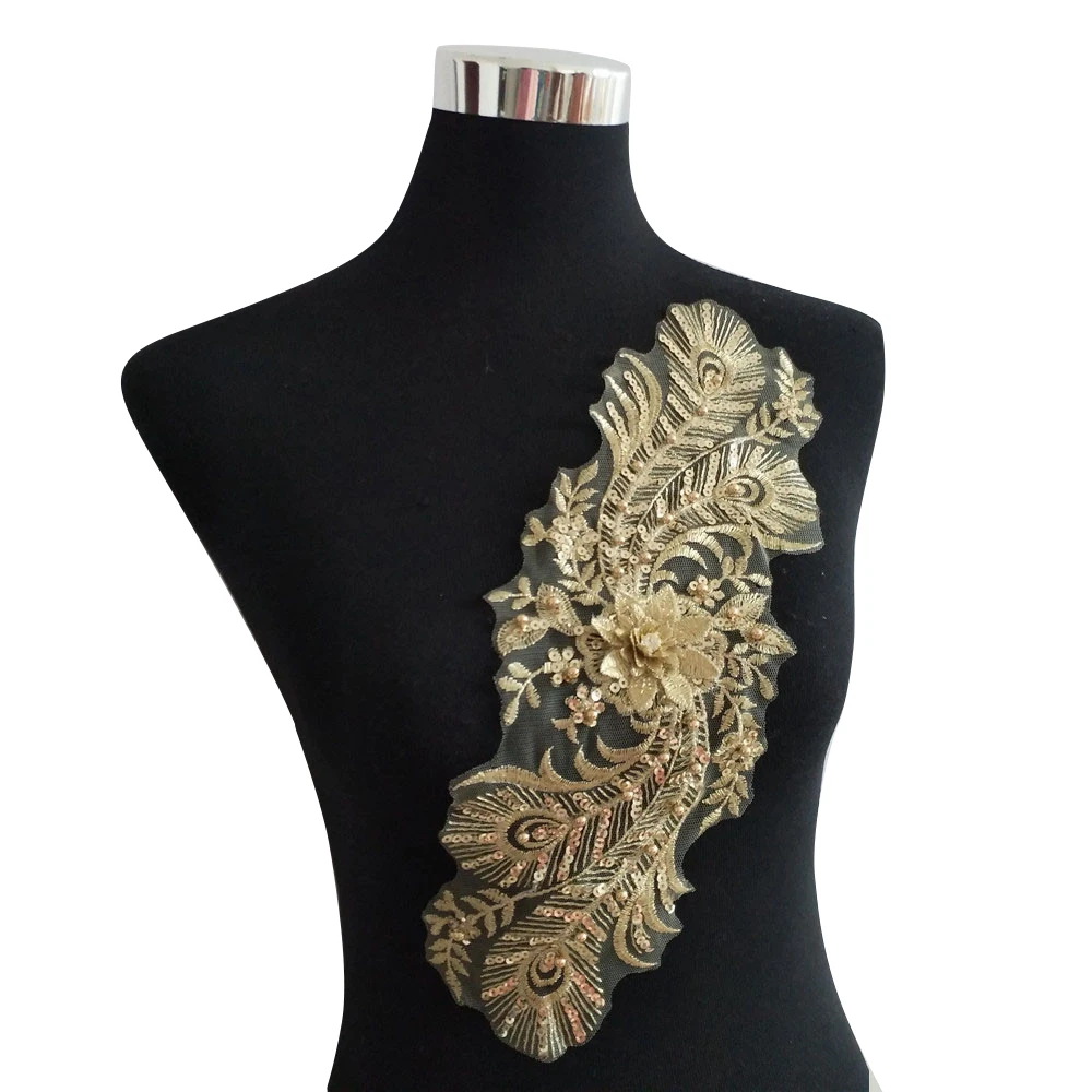 

3D Flower Sequins Embroidery Lace Applique Patches For Dinner dress Clothes DIY Lace Collar Neckline Decorate Sewing Supplie