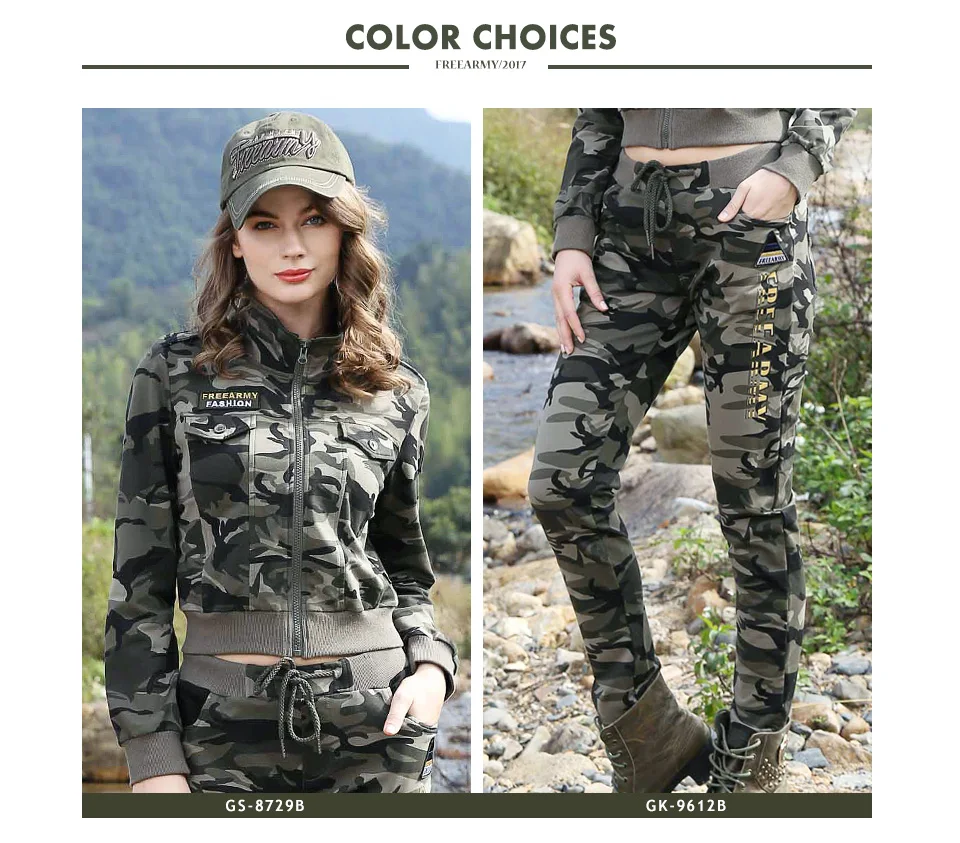 FREEARMY Brand Womens Sets Camouflage 2 Piece Sweat Suit Set Pants+Short Jacket Slim Womens Clothing Female Tracksuit Suit Set