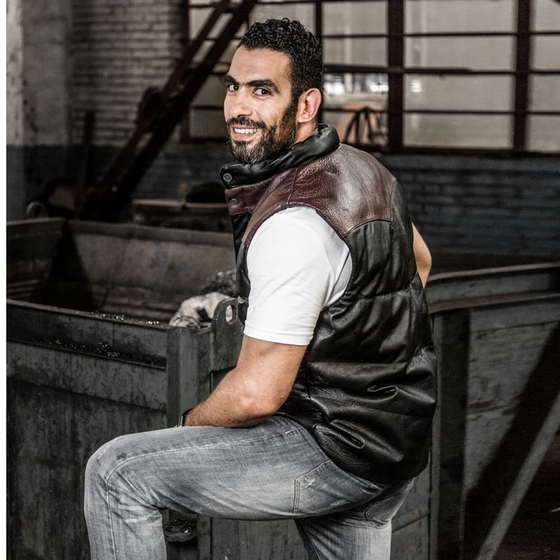 Reviews Read Description! Asian size super quality Cow skin vest men's cowhide leather vest mens duck feather down warm vest A5-1