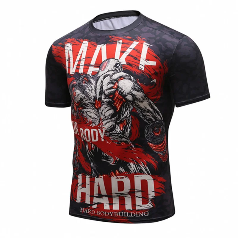 

Men's New Compressed Shirt Rashguard Short-Sleeve 3D Print BJJ Jiu-Jitsu T-Shirt MMA Fitness Bodybuilding Sportswear Tops2018