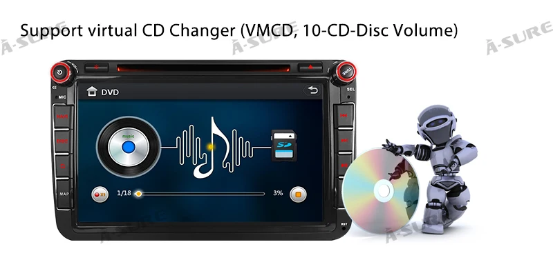 Perfect A-Sure 8 Inch 2 Din Car Radio DVD Player Navi For Volkswagen VW Passat Skoda T5 Polo Sharan TOURAN TIGUAN GOLF 5 6 Skoda Seat 20