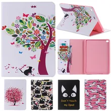 For IPad 6 Cute Cartoon Cat Tree Flower with Card Slot Stand Flip PU Leather Coque Case sFor Apple IPad Air 2 IPad6 Tablet Cover