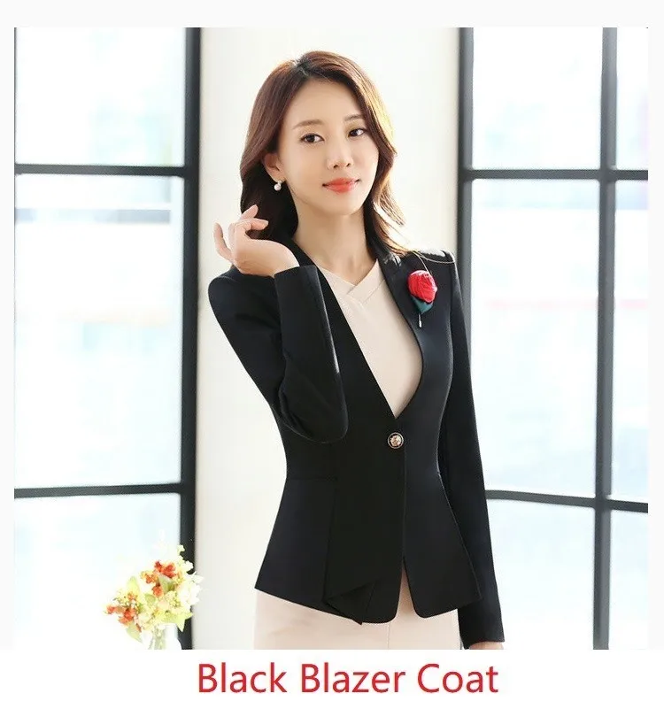 Black Blazer Coat Модная новинка, абрикосовая рабочая одежда, костюмы для женщин, профессиональные блейзеры с пиджаками и платьем, женские офисные комплекты одежды - Цвет: Black Blazer Coat