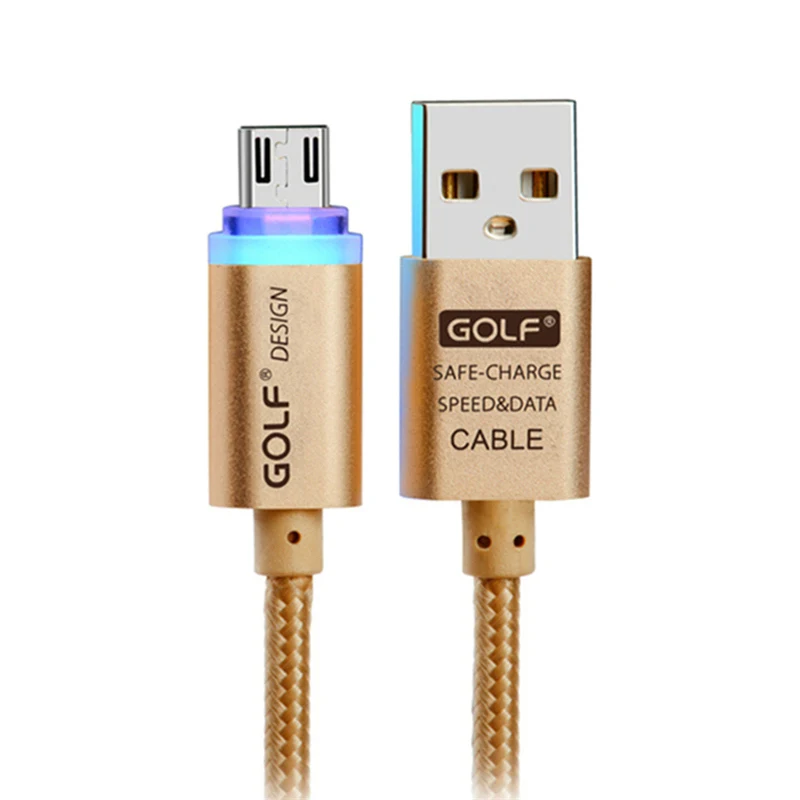 Гольф-1 m умный светодиодный Плетеный Micro USB кабель для передачи данных для samsung S6 S7 край Galaxy Note2/4/5 LG G3 G4 V10 зарядное устройство для Android кабель - Цвет: Gold