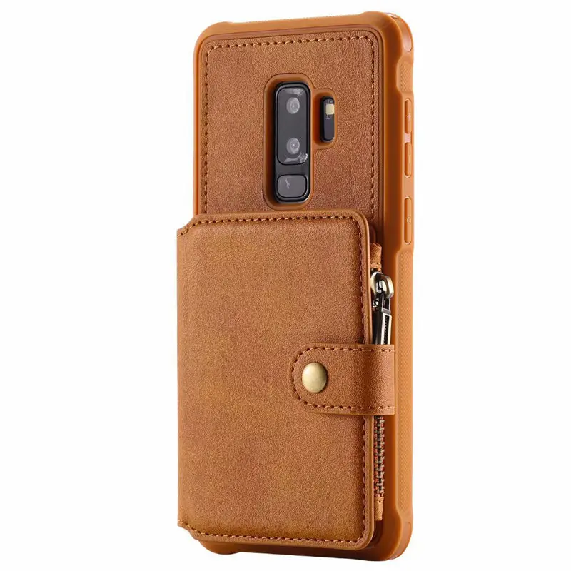 brown Для samsung Galaxy S9 S8 Plus кожаный чехол на молнии для телефона samsung Galaxy Note 9 8 чехол-кошелек с карманом - Цвет: brown