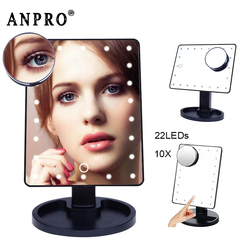 

Anpro Dimmable LED Make Up Mirror 16/22 Light Bulbs 360 degree Vanity Cosmetic Beauty Mirror with 10x Magnifying Mirror