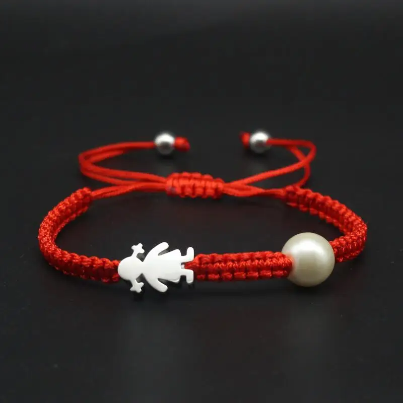 Red and Silver Girl Брендовый милый Мишка, женский браслет из нержавеющей стали, имитация жемчуга для маленькой девочки, красный, черный, плетеный браслет с веревкой для женщин, ювелирное изделие - Окраска металла: Red and Silver Girl
