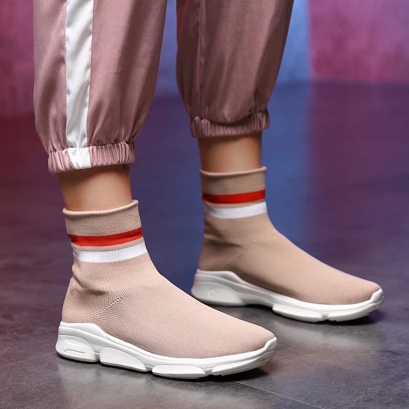 

Shoes Woman High Top Women Sneakers Knit Vamp Breathable Big Size 42 Dad Shoes Ankle Sock Boots Woman Black Sapato Feminino