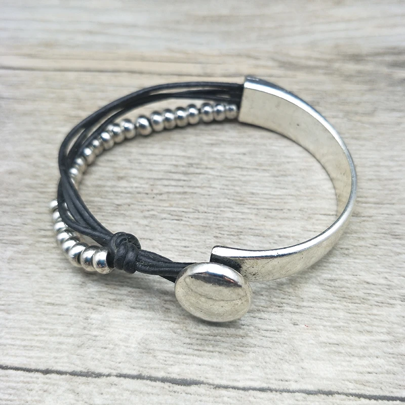 

Shuangsherng New Fashion Vintage Jewelry Bracelet Unisex Women Men Wristbands Genuine Leather Beads Bracelet Bangles Party Gift