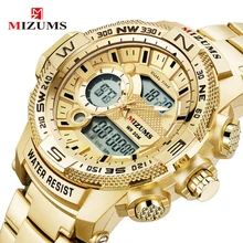 MIZUMS Mens Moda Relógio Do Esporte Relógio de Quartzo Dos Homens De Ouro de Luxo Analógica LED Relógio À Prova D’ Água de Aço Completa Negócios Relógios Relogio masculino