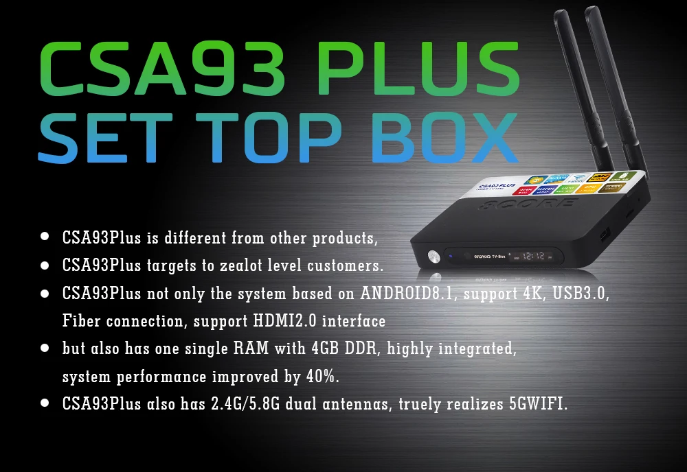 CSA93 Plus 4GB 64GB Android 8.1 TV Box RK3328 Quad Core 4K Smart Tv 2.4G/5G WiFi USB 3.0 Bluetooth 4.0 Set Top Box 4GB 32GB CSA93 Plus 4GB 64GB Android 8.1 TV Box RK3328 Quad Core 4K Smart Tv 2.4G/5G WiFi USB 3.0 Bluetooth 4.0 Set Top Box 4GB 32GB