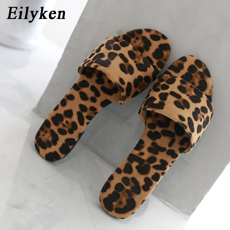 

Eilyken 2019 New Leopard Print Fashion Flock Women's Slipper Light Roman Women's Casual Flat Heel Sandals Size 35-41