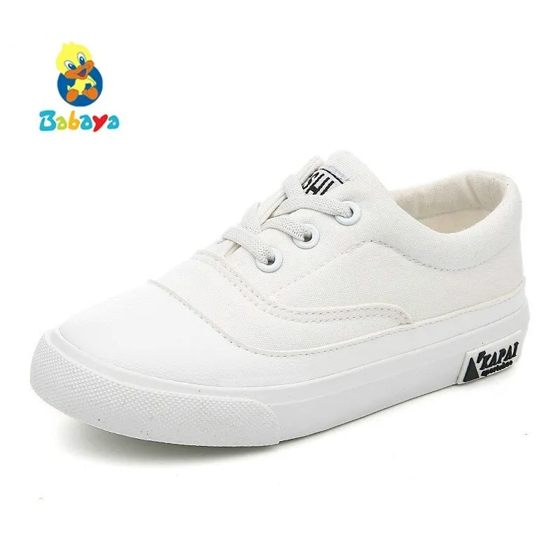 Acheter 2018 Printemps Et Automne Nouveau Enfants Toile Chaussures Filles Sneakers Enfants Chaussures de Sport Respirant Étudiant De Mode Blanc Garçons Chaussures