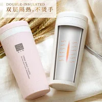 Wheat Straw Fiber Cups 300ml Insulated Thermos Water Thermal Mug 4