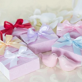 

Free shipping 200 pcs/lot=100 boxes/lot new arrived kiss pink mini birds Ceramic Salt & Pepper Shakers Wedding Favor