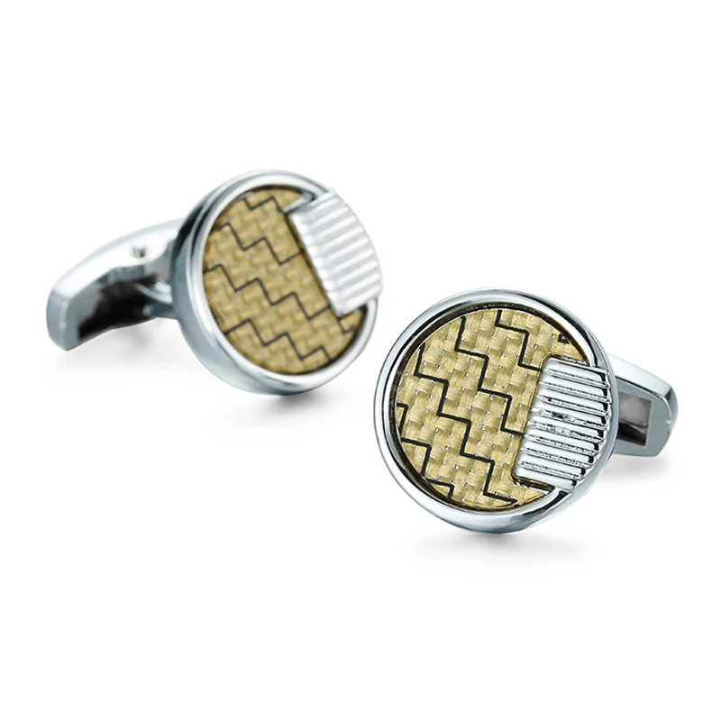 

WN New high-grade brand silvery circular yellow pattern Cufflink fashion style design men's French shirt Cufflinks free shipping