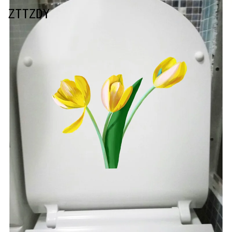 

ZTTZDY 21.5*17.5CM Hand Painted Tulip Cartoon Toilet Sticker Modern Art Wall Decor Decal T2-0466