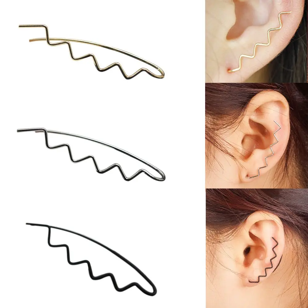 

2PCs/1Pair New Punk Style Wave Design Metal Ear Clip Earrings Punk Simple Pattern Jewelry Accessories Fashion Earrings