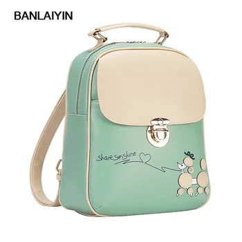 

Vintage Fresh Students Backpack Female Korean Backpack School Bicycle Cute Kawaii PU Leather Backpack For Girls
