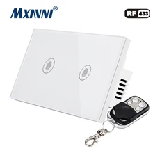 MXAVNI US Standard Remote Control Switch,2 Gang 1 Way ,RF433 Smart Wall Switch, Wireless remote control touch light switch