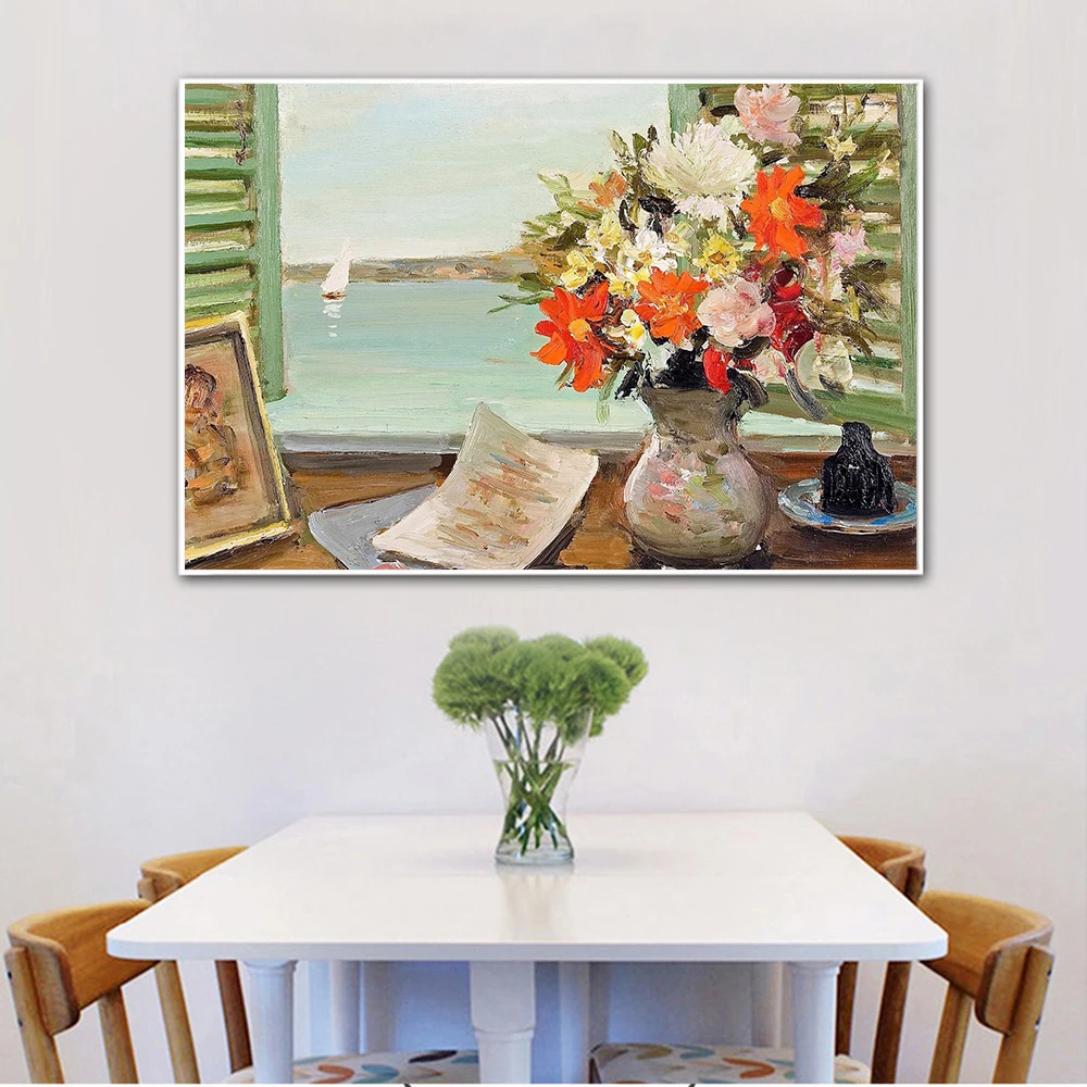 Abstract Art Landscape Window Flowers Poster Vintage Wall Retro Decor Canvas oil Painting Living Room Decoration Home Boat | Дом и сад