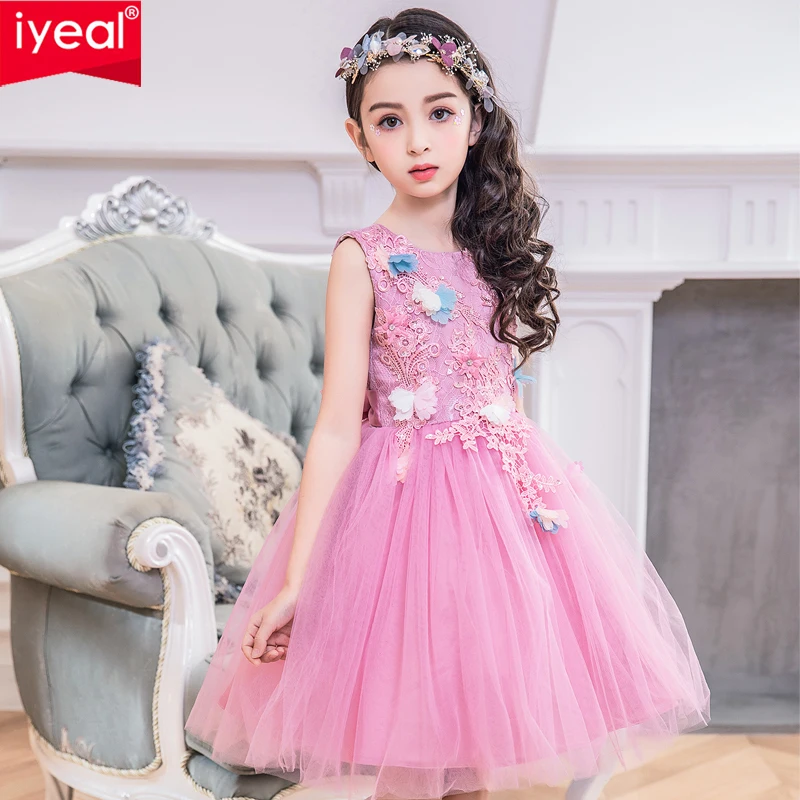 

IYEAL High-end Elegant Girls Dresses 2018 New Fashion Kids Princess Floral Wedding Birthday Party Dress For Girl 4-12 Years