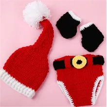 Вязаный рождественский костюм для новорожденных; реквизит для фотосессии; вязаный костюм Санта Клауса; Младенческая шапочка; шапка; шорты; наряд для фотосессии