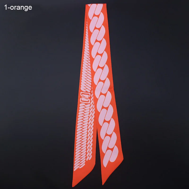 Luxury Brand Chain Print Twill Silk Small Women Fashion Scarf Hair Bags Handle Geometric Tie Multifunction Hand Ribbon Scarves