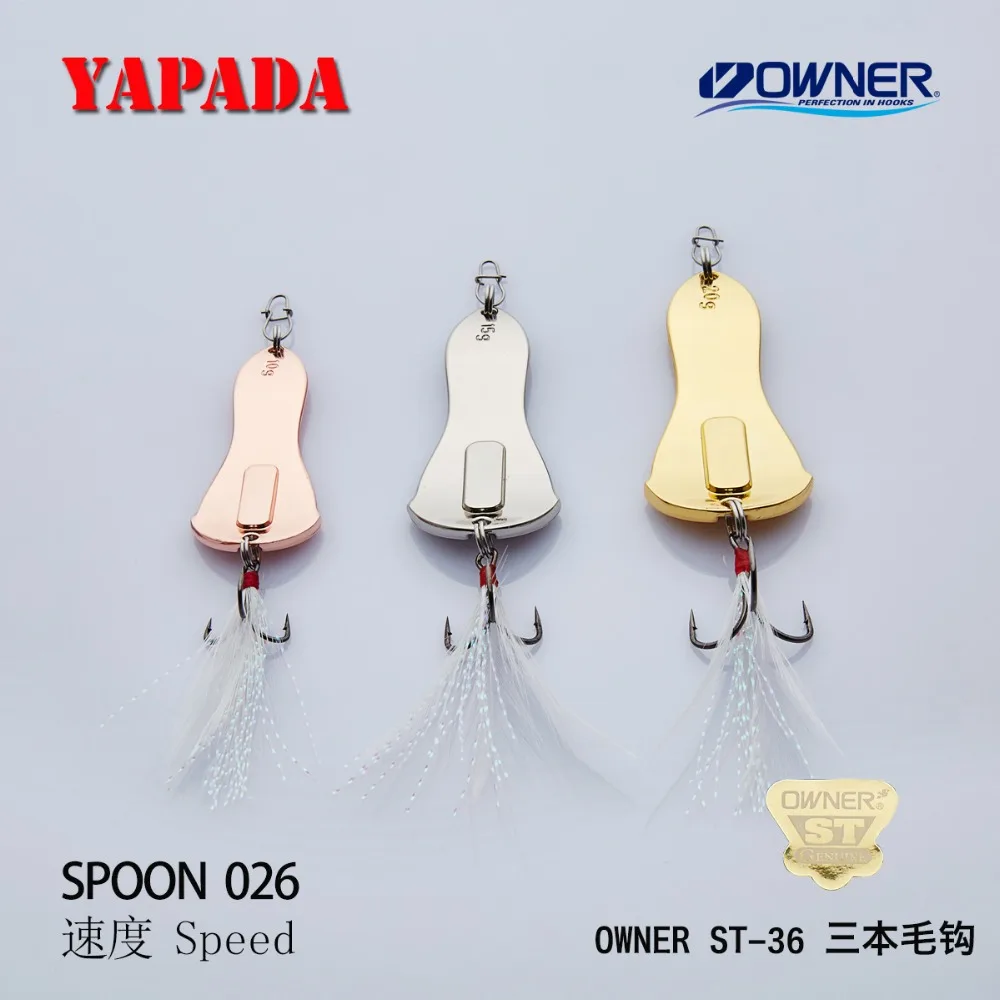 YAPADA ложка 026 speed OWNER тройной крючок 10г-15г-20г 50-57-63мм перо металлическая ложка Многоцветный рыболовные приманки