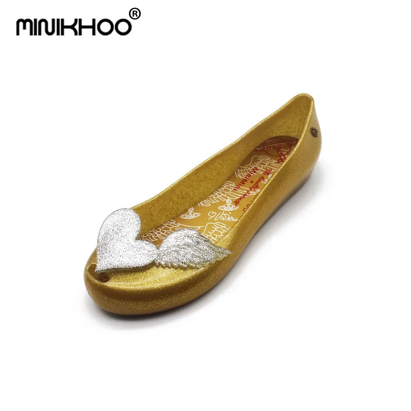 Mini Melissa/; Модные женские прозрачные сандалии; нескользящие сандалии; обувь для родителей и детей; пляжные сандалии - Цвет: Gold