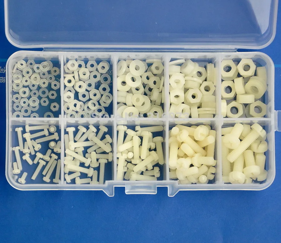 M2 M2.5 M3 M4 M5 Nylon Screw / Nut / Washer Assortment Kit.in Screws
