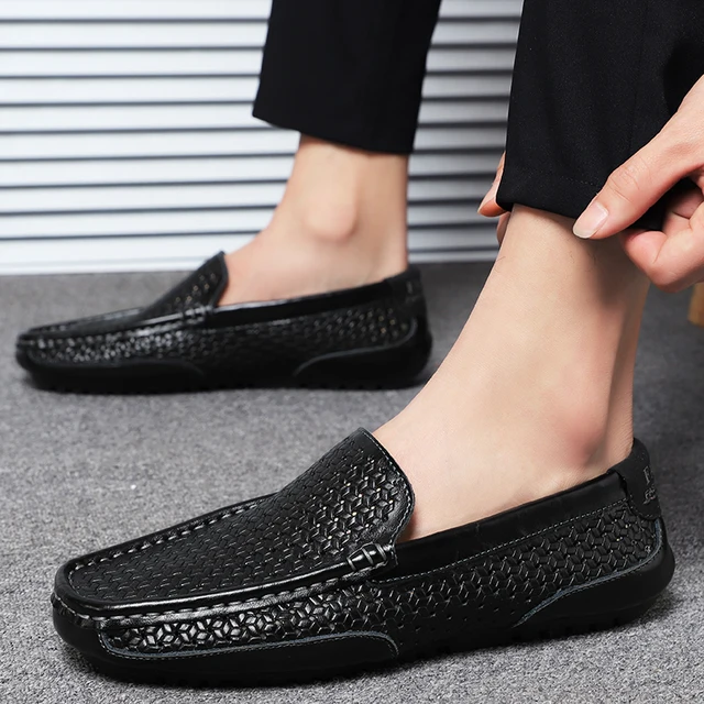 Summer Men Shoes Casual Luxury Brand Genuine Leather Mens Loafers Moccasins Italian Breathable Slip on Boat Summer Men Shoes Casual Luxury Brand Genuine Leather Mens Loafers Moccasins Italian Breathable Slip on Boat Shoes Black JKPUDUN
