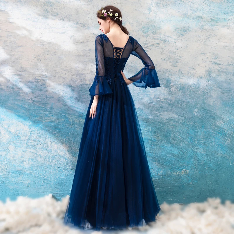 Это Yiiya, элегантное роскошное вечернее платье с круглым вырезом темно-синего цвета, знаменитое дизайнерское вечернее платье с бисером, вечерние платья LX223