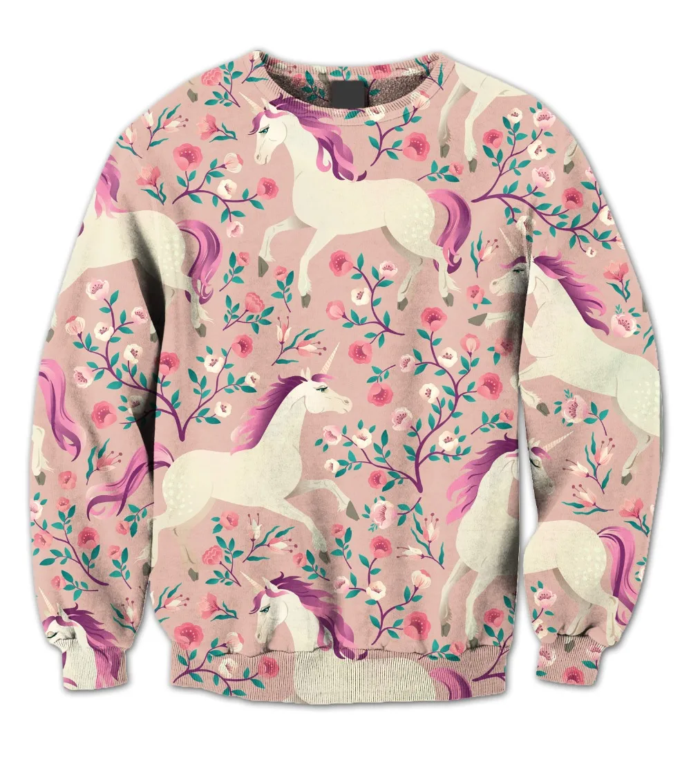 

REAL AMERICAN US SIZE Floral Unicorn 3D Sublimation print Crewneck Sweatshirts plus size 4XL 5XL 6XL