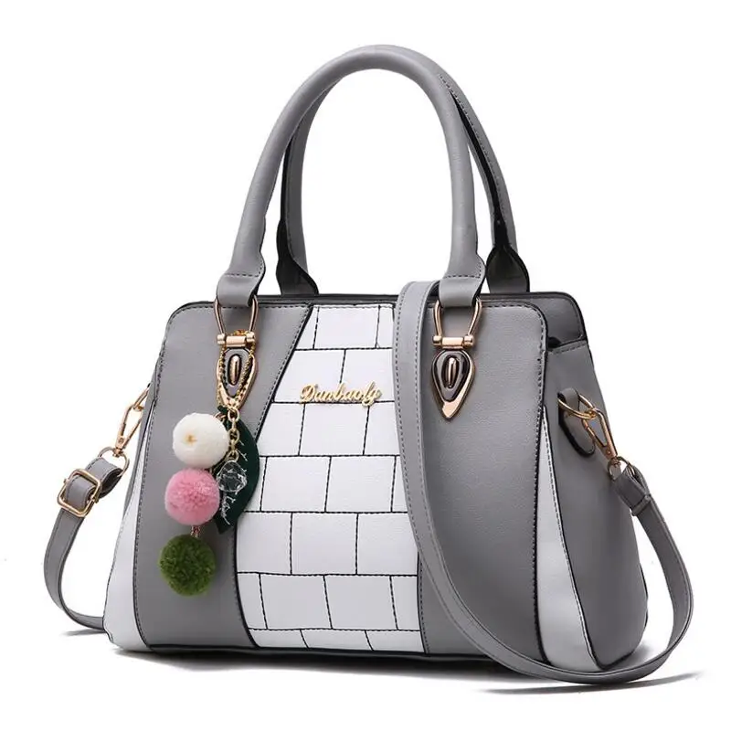 Модная женская брендовая сумка, дизайн, сумка-тоут в черно-белую полоску, женские сумки на плечо, высокое качество, кошелек из искусственной кожи, L8-46 - Цвет: Серый