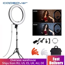 Capsaver 18 дюймов светодиодный кольцевой светильник камера фото студия телефон видео лампа с зеркало для макияжа на стойке портативное фотографическое освещение