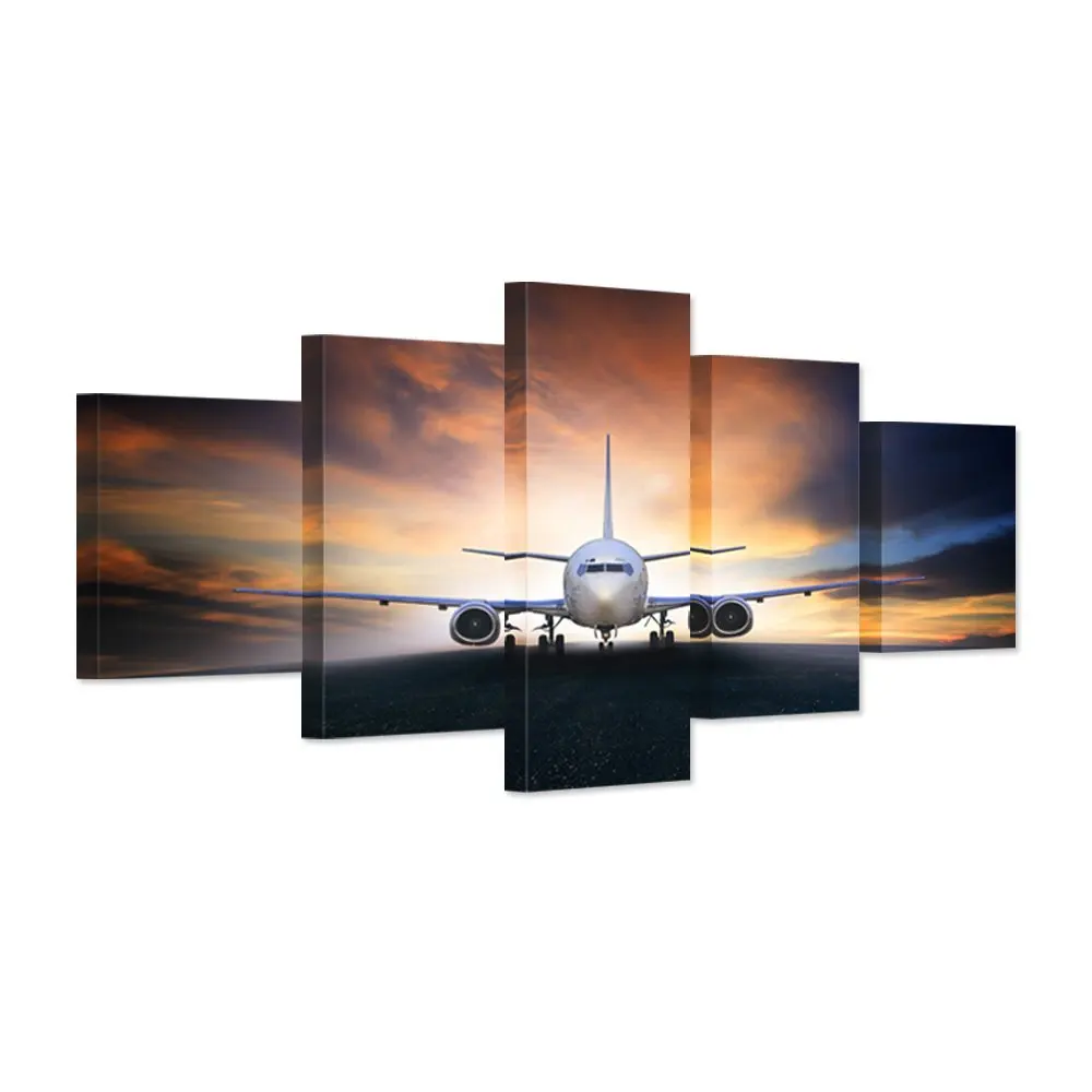 Vintage Airplane Wall Art Plane Land and Take Off Under Colorful Sunset