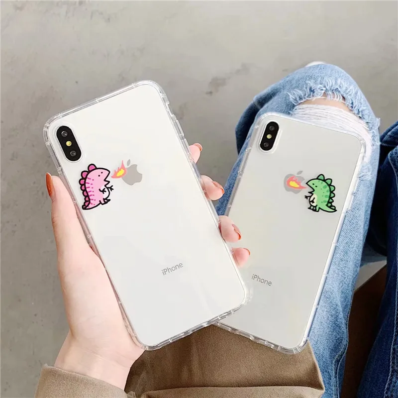 

Air bag Anti-Knock Phone Case for iPhone Xs Max XR X Fire Dinosaur Clear Transparent Soft Cover for iPhone 7 8 Plus 6 6s Case