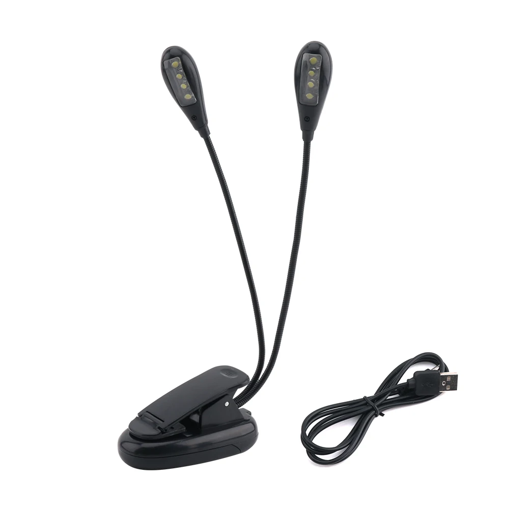 

Mini Dual Arms 8 LED Book Light Clip-on Music Stand Light Book Reading Lamp Eye Protection Desk Lamp USB Rechargeable