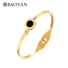 Браслеты Baoyan с золотыми римскими цифрами, браслеты с кристаллами для женщин, дамский браслет из нержавеющей стали, Роскошные браслеты-манжеты для женщин