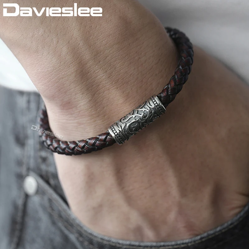 Мужские браслеты из натуральной кожи Davieslee 2018 ювелирные изделия коричневый