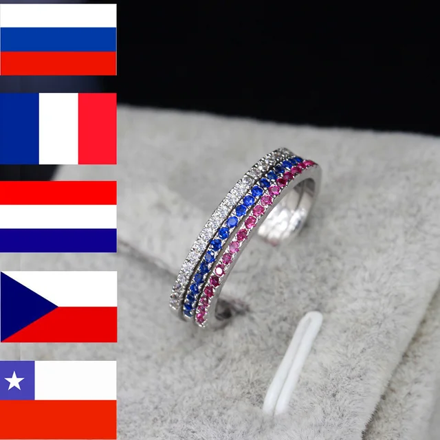 CWWZircons Brand Fashion 3 pcs Engegament Wedding Ring Set Mixed Color Round Red Green Blue Cubic Zirconia Rings For Women R016 style 2