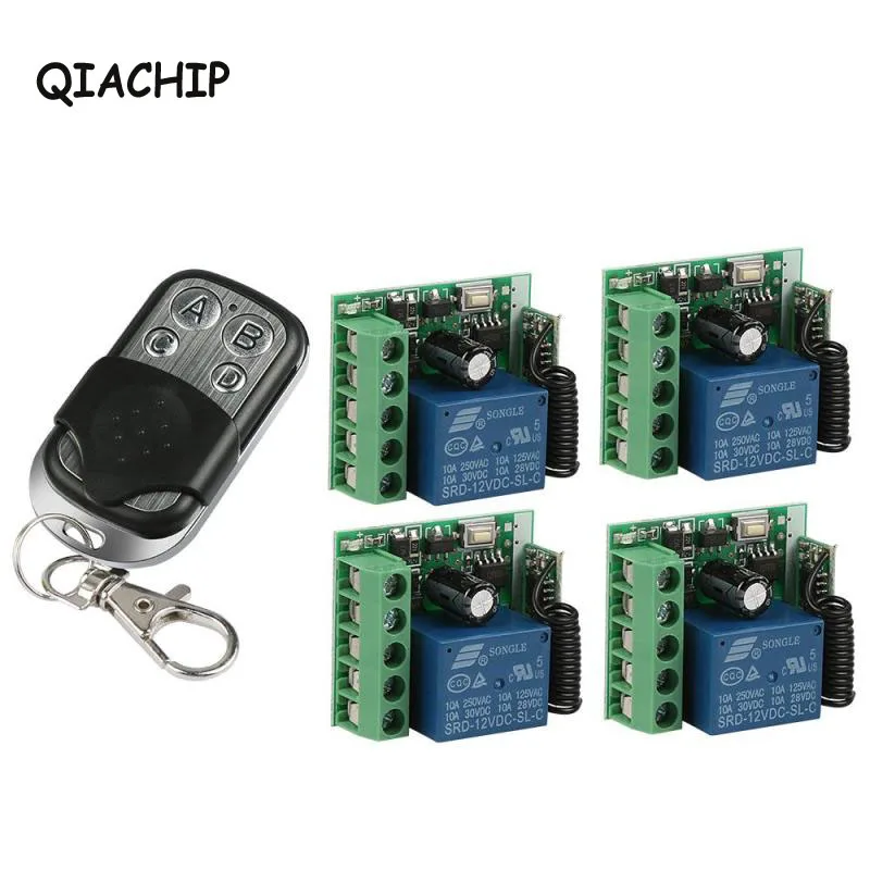 

433 MHz RF 4 Channel Transmitter Learning Code 1527 and DC 12V Relay Receiver Module Mini DIY Light Garage Gate Switch S3