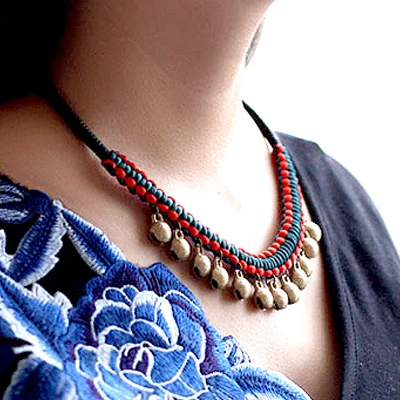 Pure Handmade Exotic Jewelry statement bell vintage choker necklace New Ethnic flavor red necklace