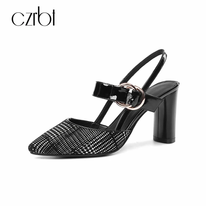 

CZRBT 2018 Summer fashion Women Sandals Ankle Strap High Heels Shoes 8.5cm Handmade Genuine Leather Sandals For Party and Work
