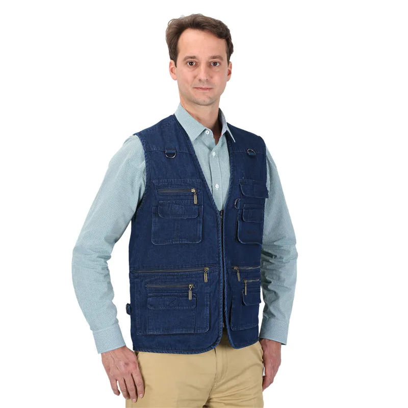 джинсовая жилетка с Несколькими карманами Мужской жилет для отдыха съемки