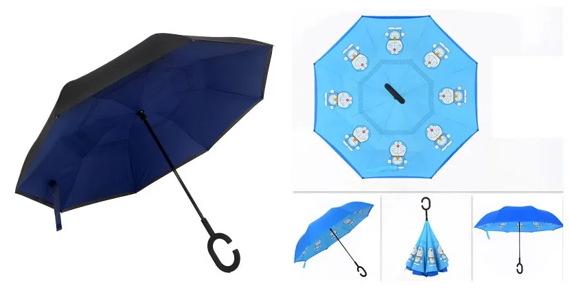 7.Folding Reverse Umbrella Double Layer Inverted Windproof Car rain Women men kids Umbrellas C-Hook Hands sun parasol