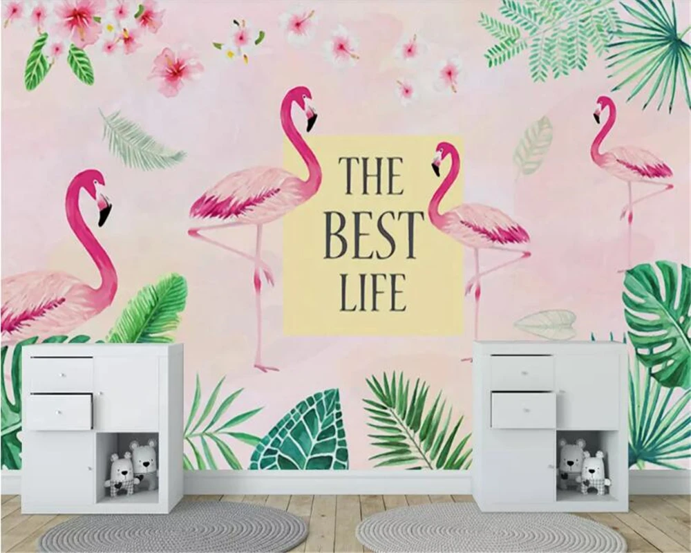 beibehang High quality stylish silk cloth wallpaper Nordic tropical rain forest Flamingo living room TV background papier peint