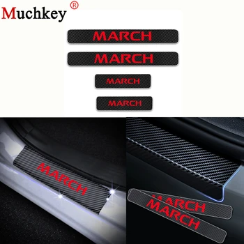 

Welcome Pedal Guard Protector For Nissan March Car Door Sill Scuff Plate Carbon Fiber Vinyl Sticker Auto Part Car Styling 4Pcs