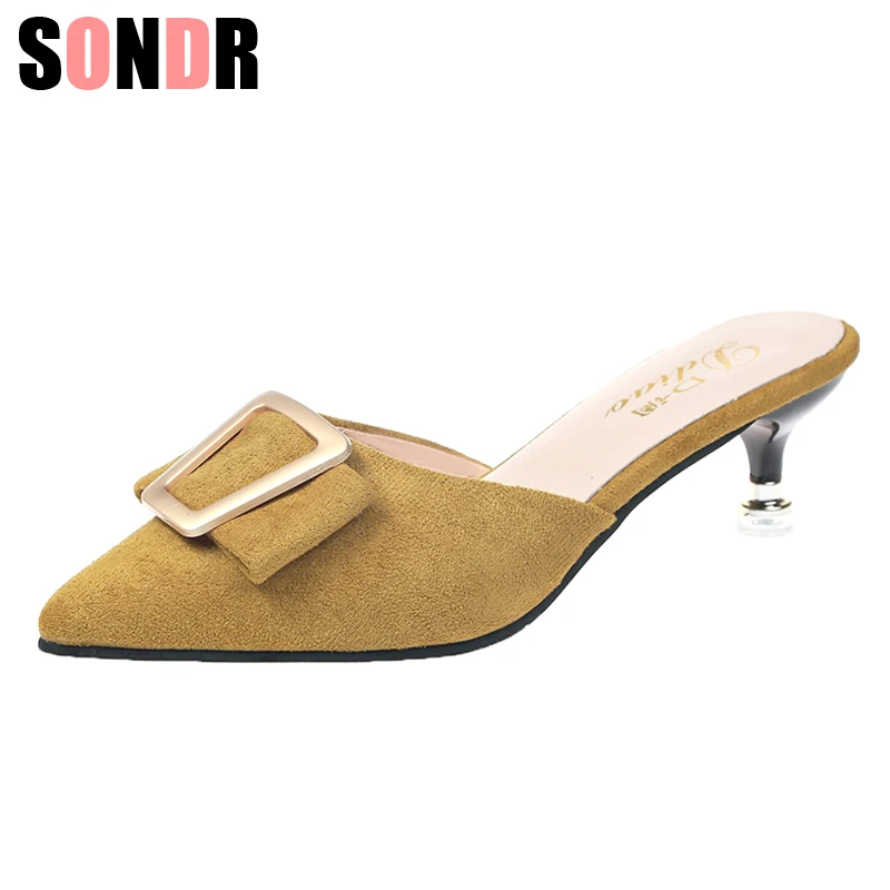 Candy Color Pumps Pointed Toe Mule Slides Thin Heel Casual Sandals Outdoor All-Match Ladies lazy Shoes size 35-40 | Обувь
